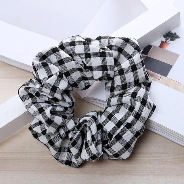 1PC Vintage Scrunchie Stretch Headband Dot Plaid Scrunchies Women Elastic Hair Bands Girls Hair Ties Striped Ponytail Holder Accessories for Women