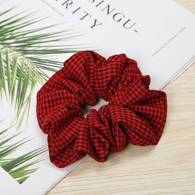 1PC Vintage Scrunchie Stretch Headband Dot Plaid Scrunchies Women Elastic Hair Bands Girls Hair Ties Striped Ponytail Holder Accessories for Women
