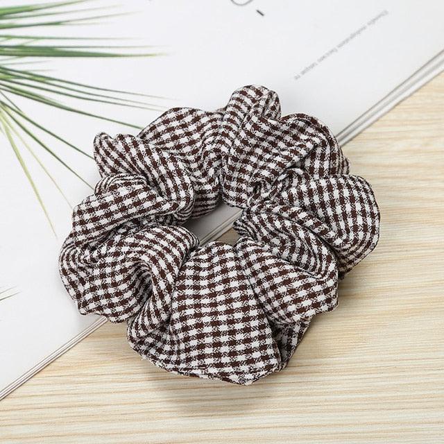 1PC Vintage Scrunchie Stretch Headband Dot Plaid Scrunchies Women Elastic Hair Bands Girls Hair Ties Striped Ponytail Holder Accessories for Women