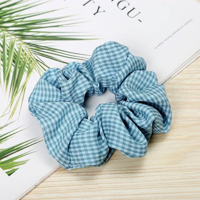 1PC Vintage Scrunchie Stretch Headband Dot Plaid Scrunchies Women Elastic Hair Bands Girls Hair Ties Striped Ponytail Holder Accessories for Women