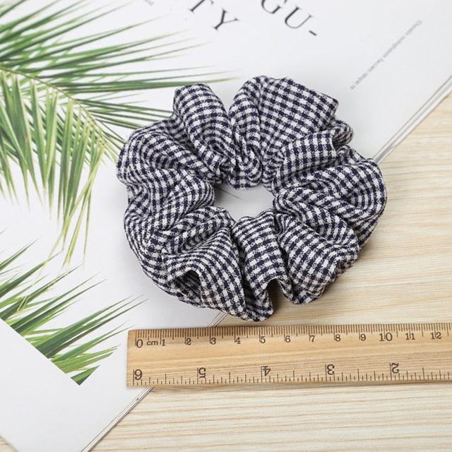 1PC Vintage Scrunchie Stretch Headband Dot Plaid Scrunchies Women Elastic Hair Bands Girls Hair Ties Striped Ponytail Holder Accessories for Women
