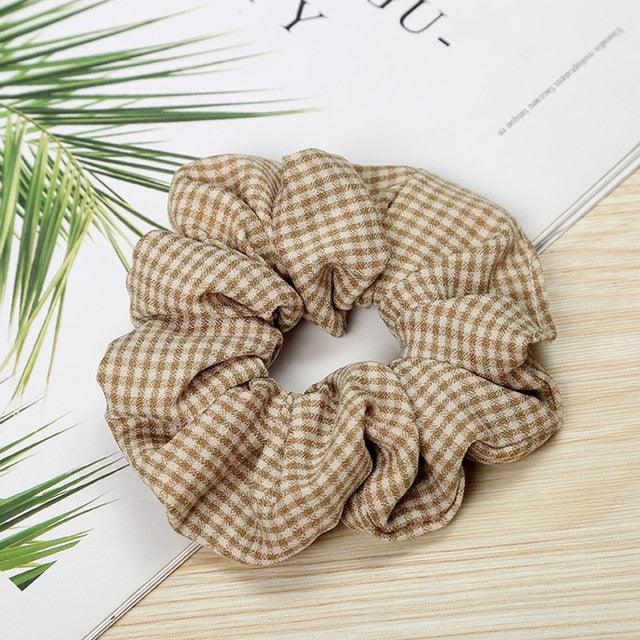 1PC Vintage Scrunchie Stretch Headband Dot Plaid Scrunchies Women Elastic Hair Bands Girls Hair Ties Striped Ponytail Holder Accessories for Women