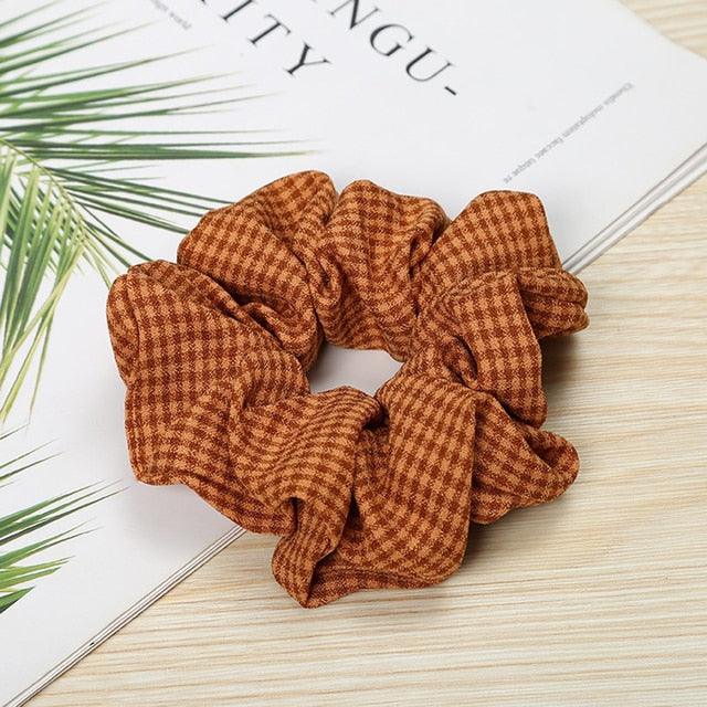 1PC Vintage Scrunchie Stretch Headband Dot Plaid Scrunchies Women Elastic Hair Bands Girls Hair Ties Striped Ponytail Holder Accessories for Women