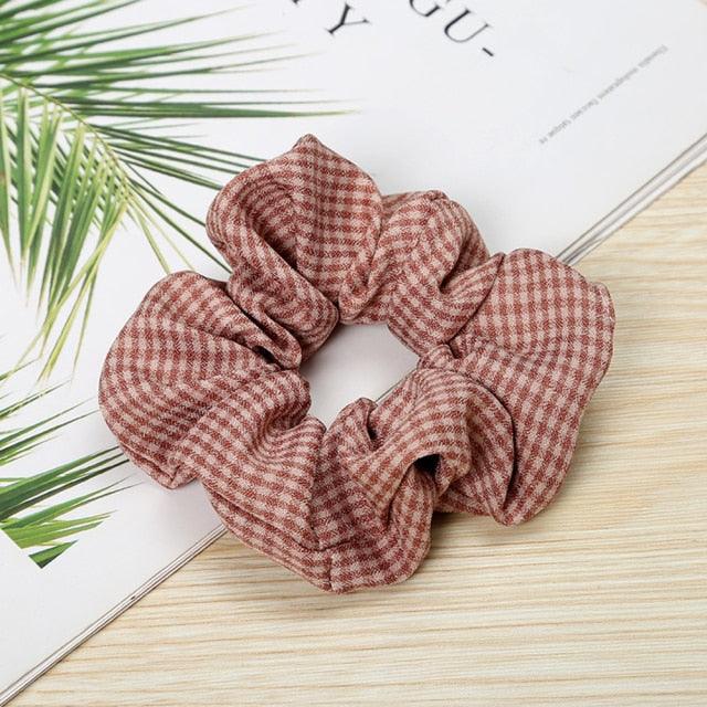 1PC Vintage Scrunchie Stretch Headband Dot Plaid Scrunchies Women Elastic Hair Bands Girls Hair Ties Striped Ponytail Holder Accessories for Women