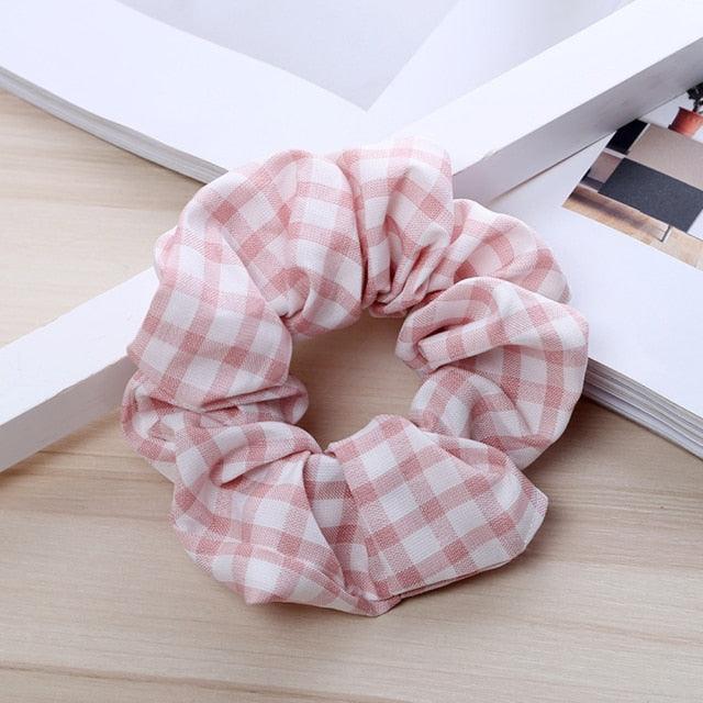1PC Vintage Scrunchie Stretch Headband Dot Plaid Scrunchies Women Elastic Hair Bands Girls Hair Ties Striped Ponytail Holder Accessories for Women