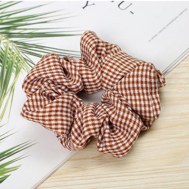 1PC Vintage Scrunchie Stretch Headband Dot Plaid Scrunchies Women Elastic Hair Bands Girls Hair Ties Striped Ponytail Holder Accessories for Women