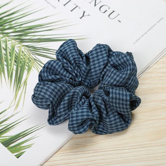 1PC Vintage Scrunchie Stretch Headband Dot Plaid Scrunchies Women Elastic Hair Bands Girls Hair Ties Striped Ponytail Holder Accessories for Women