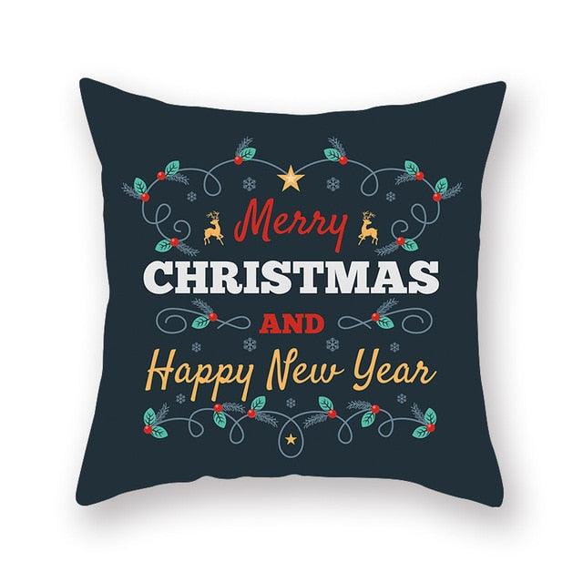 1Pcs Blue Christmas Tree Deer Santa Claus Pattern Polyester Cushion Cover Merry Christmas Throw Cushion Covers Tree Reindeer Star Pillow Case For Party Home Decoration Decorative Sofa Home Decor Pillowcover 45x45cm