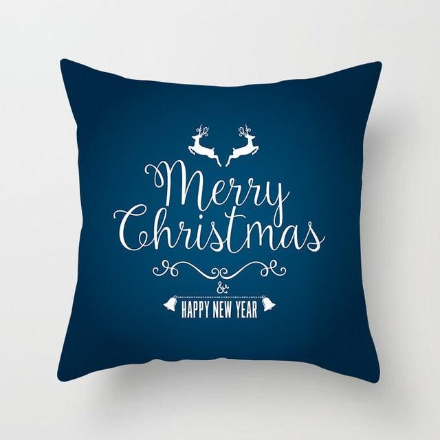 1Pcs Blue Christmas Tree Deer Santa Claus Pattern Polyester Cushion Cover Merry Christmas Throw Cushion Covers Tree Reindeer Star Pillow Case For Party Home Decoration Decorative Sofa Home Decor Pillowcover 45x45cm