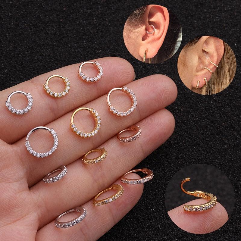 1PCS CZ Hoop Earring Cartilage Earrings Tragus Jewelry Rope Septum Piercing Hinge Hoop Non Pierced Without Hole Nose Ring Clip On Nose Hoop Ring Stainless Steel Non-Piercing Fake Piercings Nose Piercing Jewelry Cartilage Earrings for Men Women