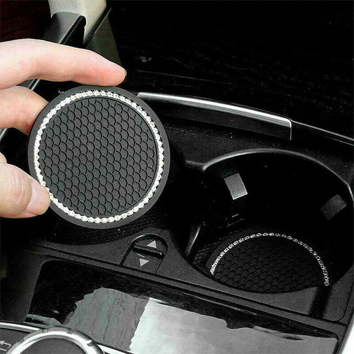 1PCS Universal 7cm Car Style Coasters Pad Pink Cup Holder Mat Rhinestone Waterproof Anti Slip Vehicle Bling Car Coasters Pink PVC Travel Auto Cup Holder Insert Coaster Anti Slip Crystal Vehicle Interior Accessories Cup Mats For Women Girl