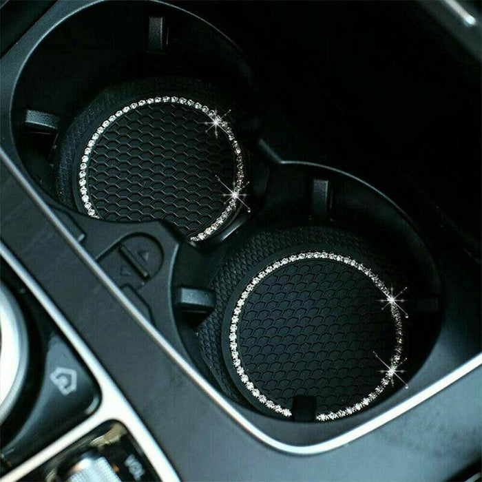 1PCS Universal 7cm Car Style Coasters Pad Pink Cup Holder Mat Rhinestone Waterproof Anti Slip Vehicle Bling Car Coasters Pink PVC Travel Auto Cup Holder Insert Coaster Anti Slip Crystal Vehicle Interior Accessories Cup Mats For Women Girl