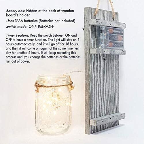 2 Pack Rustic  Jar Fairy Strip Lights Wall Decor Hydrangea Sconces Decorative Home Chic Hanging LED FlowersHanging Design with Remote Control LED Fairy Lights and White Peony, Farmhouse Kitchen Decorations Wall Home Decor Living Room Lights Set of Two