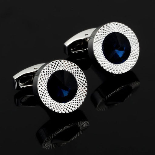 2 PCS Fashion Men Shirts Cufflinks Luxury Silvery Round Blue Crystal Cufflinks Wedding Party Cuff Links Unique Elegant Style Glamorous Men Jewelry Lovely Gift For Your Men