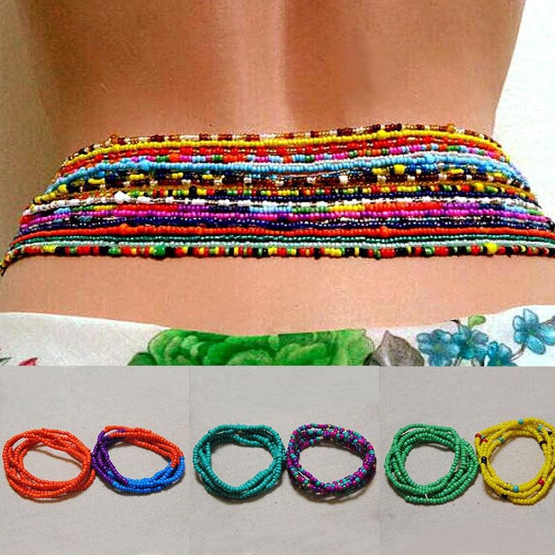 2 Pcs Summer Waist Bead Chains Belly Beads Colorful Beach Bikini Body Belly Chain Elastic Belly Chains Belt Summer Beach Costume Necklace Bead Stretchy Elastic String Summer Beach Bikini Jewelry for Women Jewelry for Women Girls