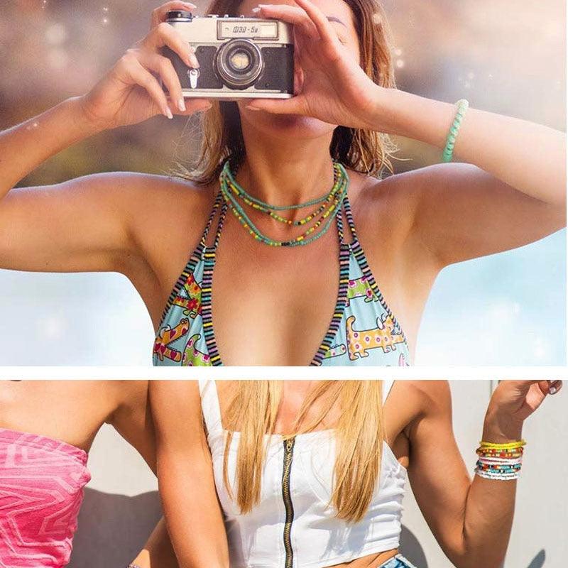 2 Pcs Summer Waist Bead Chains Belly Beads Colorful Beach Bikini Body Belly Chain Elastic Belly Chains Belt Summer Beach Costume Necklace Bead Stretchy Elastic String Summer Beach Bikini Jewelry for Women Jewelry for Women Girls