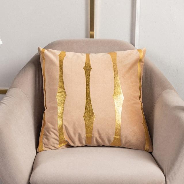 2021 Fashion Striped Pillowcase Festival Home Bronzing Square Decorative Throw Pillow Cover With Gold Striped Cushion Cases Modern Luxury Pillowcases Cushion Cover Soft Fabric Pillow Cases Decorative 45x45CM