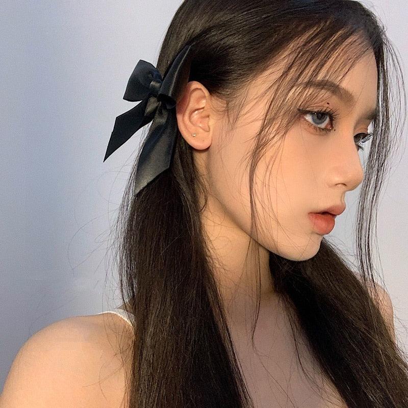 2pcs Black White Ribbon Hair Bows Clips Vintage Bowknot Side Hairpin Cute Girls Barrettes Headdress Hair Accessories for Women