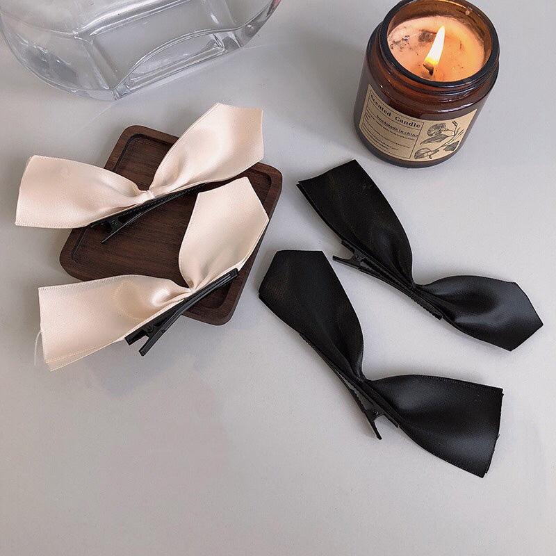 2pcs Black White Ribbon Hair Bows Clips Vintage Bowknot Side Hairpin Cute Girls Barrettes Headdress Hair Accessories for Women