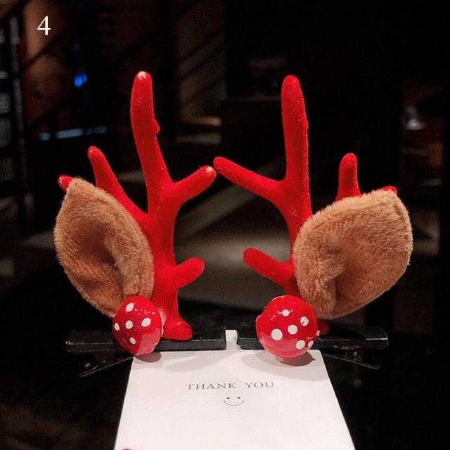 2pcs Cute Deer Ear Hairpins Christmas Hair Clips For Girls Cartoon Antlers Barrettes Lovely Pompom Hairgrips Fashion Hair Accessories For Women