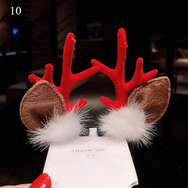 2pcs Cute Deer Ear Hairpins Christmas Hair Clips For Girls Cartoon Antlers Barrettes Lovely Pompom Hairgrips Fashion Hair Accessories For Women