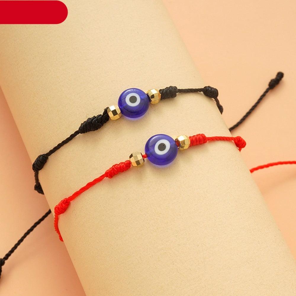 2pcs Eye Pendant Couple Bracelet Lucky Jewelry Braided Rope Bracelets Fashion Card Good Luck Pinky Promise Distance Matching Bracelets For Couple Friendship Family Adjustable Hand-Woven Cords Rope Thread Bracelet Protection Jewelry