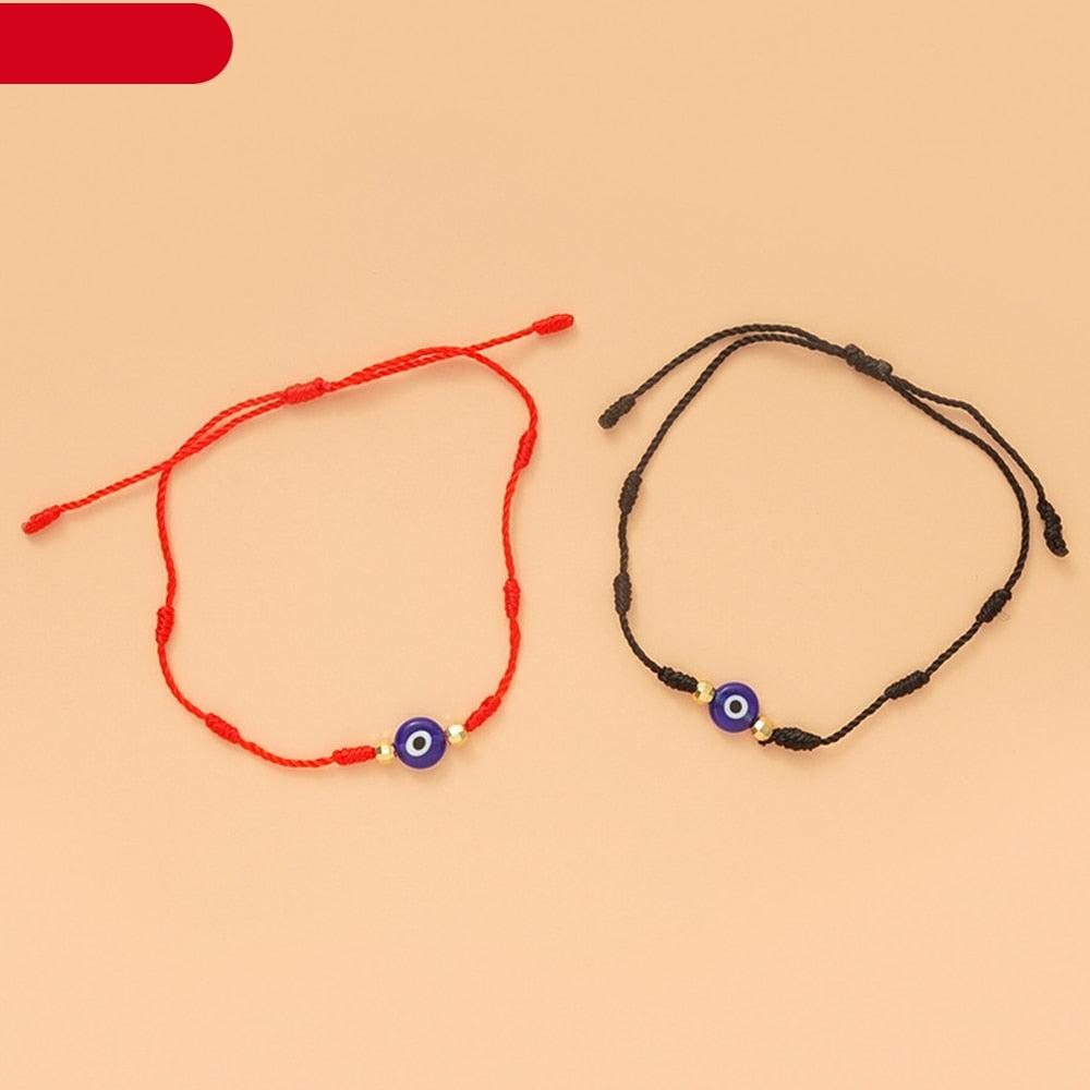 2pcs Eye Pendant Couple Bracelet Lucky Jewelry Braided Rope Bracelets Fashion Card Good Luck Pinky Promise Distance Matching Bracelets For Couple Friendship Family Adjustable Hand-Woven Cords Rope Thread Bracelet Protection Jewelry