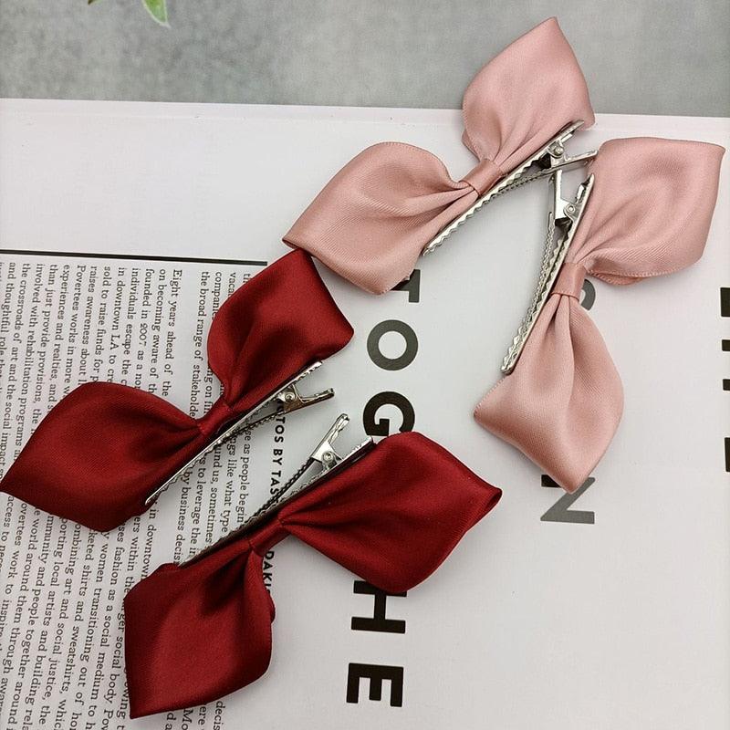 2pcs Ribbon Standing Hair Bows Clips Vintage Bowknot Side Hairpin Cute Girls Barrettes Headdress  Hair Accessories for Women