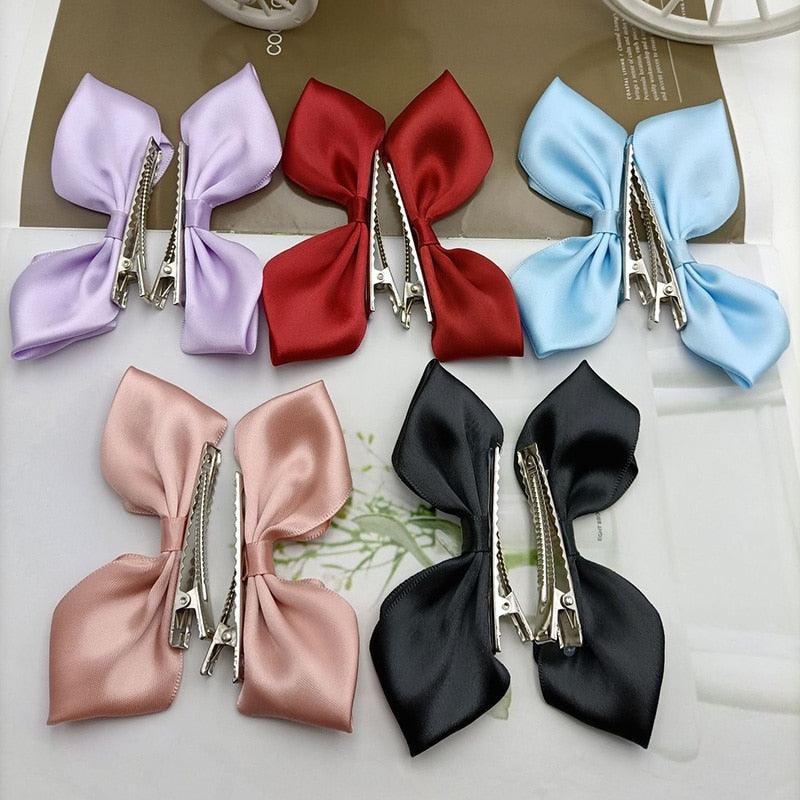 2pcs Ribbon Standing Hair Bows Clips Vintage Bowknot Side Hairpin Cute Girls Barrettes Headdress  Hair Accessories for Women