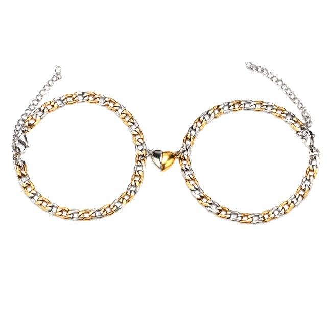 2pcs / set Magnet Attraction Chain Bracelet For Couples Stainless Steel Mixed Color Best Friends Chain Bracelet Magnetic Bracelets For Men Women Promise Attraction Link Luxury Jewelry For Boyfriend Girlfriend