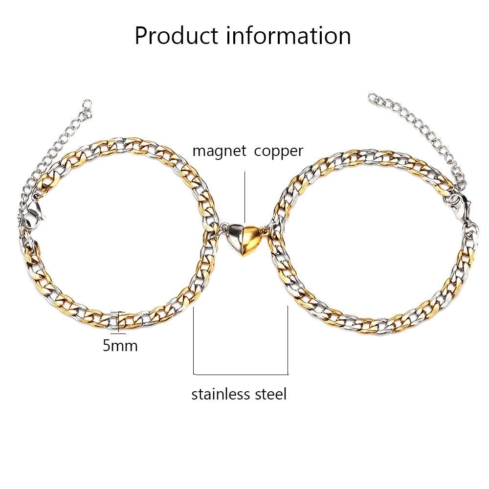 2pcs / set Magnet Attraction Chain Bracelet For Couples Stainless Steel Mixed Color Best Friends Chain Bracelet Magnetic Bracelets For Men Women Promise Attraction Link Luxury Jewelry For Boyfriend Girlfriend