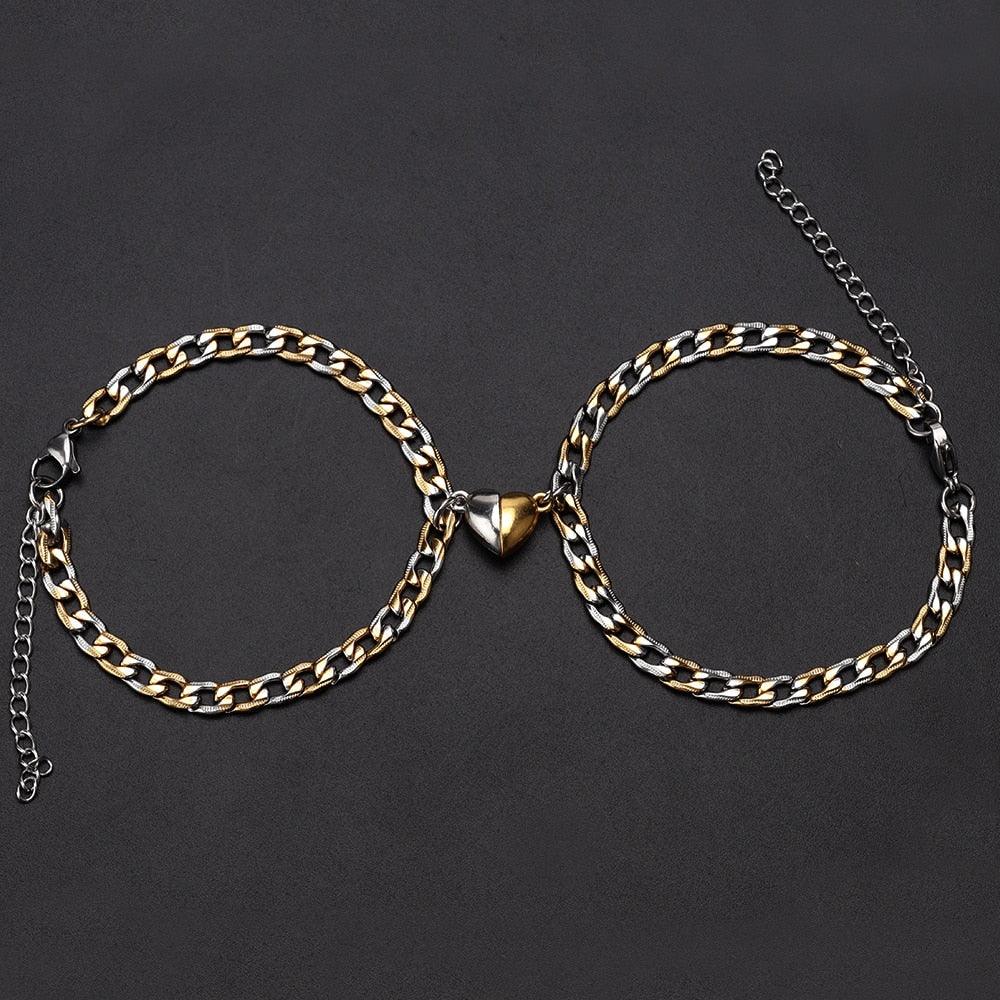 2pcs / set Magnet Attraction Chain Bracelet For Couples Stainless Steel Mixed Color Best Friends Chain Bracelet Magnetic Bracelets For Men Women Promise Attraction Link Luxury Jewelry For Boyfriend Girlfriend