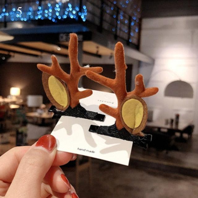 2pcs/set Christmas Hair Clips For Girls Cute Deer Ear Hairpins Hairgrips Kids Christmas Antler Hairpin Barrette Fashion Hair Accessories For Women