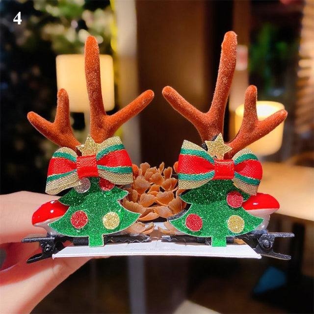 2pcs/set Christmas Hair Clips For Girls Cute Deer Ear Hairpins Hairgrips Kids Christmas Antler Hairpin Barrette Fashion Hair Accessories For Women