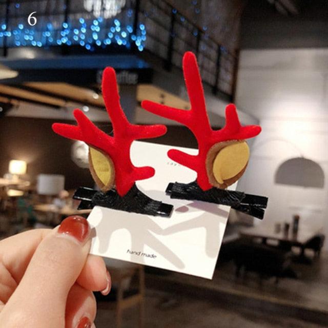 2pcs/set Christmas Hair Clips For Girls Cute Deer Ear Hairpins Hairgrips Kids Christmas Antler Hairpin Barrette Fashion Hair Accessories For Women