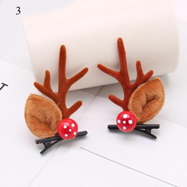2pcs/set Christmas Hair Clips For Girls Cute Deer Ear Hairpins Hairgrips Kids Christmas Antler Hairpin Barrette Fashion Hair Accessories For Women