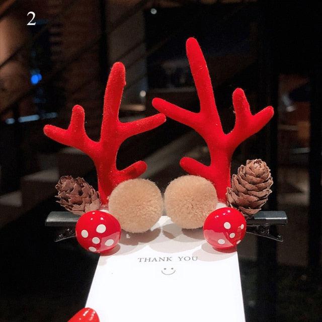 2pcs/set Christmas Hair Clips For Girls Cute Deer Ear Hairpins Hairgrips Kids Christmas Antler Hairpin Barrette Fashion Hair Accessories For Women