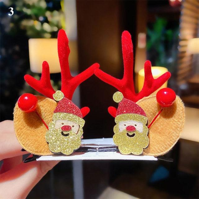 2pcs/set Christmas Hair Clips For Girls Cute Deer Ear Hairpins Hairgrips Kids Christmas Antler Hairpin Barrette Fashion Hair Accessories For Women