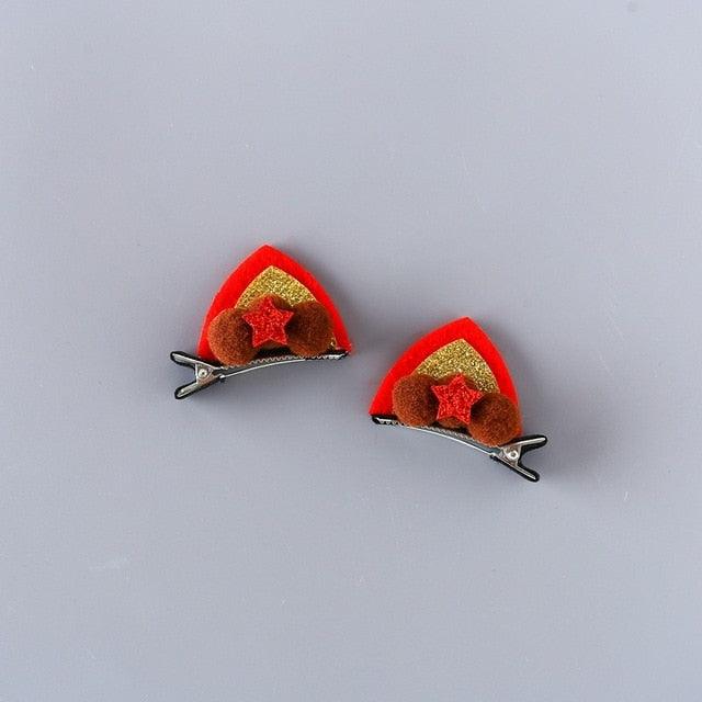 2pcs/Set Cute Hair Clips For Girls Glitter Rainbow Felt Fabric Flowers Hairpins Cat Ears Bunny Barrettes Kids Hair Accessories for Halloween Parties Cosplay for Girls