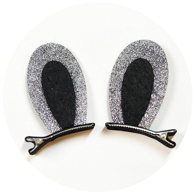 2pcs/Set Cute Hair Clips For Girls Glitter Rainbow Felt Fabric Flowers Hairpins Cat Ears Bunny Barrettes Kids Hair Accessories for Halloween Parties Cosplay for Girls