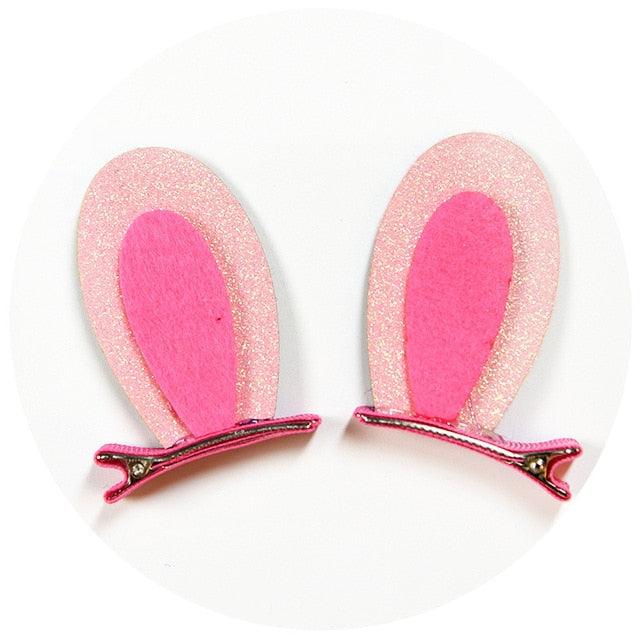 2pcs/Set Cute Hair Clips For Girls Glitter Rainbow Felt Fabric Flowers Hairpins Cat Ears Bunny Barrettes Kids Hair Accessories for Halloween Parties Cosplay for Girls