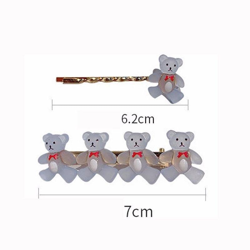 2Pcs/Set New Girls Cute Cartoon Bear Jelly Color Hairpins Sweet Hair Clips Bangs Side Barrette Headband Fashion Hair Accessories For Women