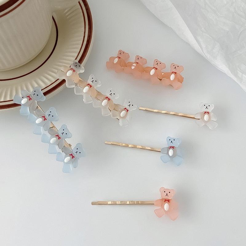 2Pcs/Set New Girls Cute Cartoon Bear Jelly Color Hairpins Sweet Hair Clips Bangs Side Barrette Headband Fashion Hair Accessories For Women