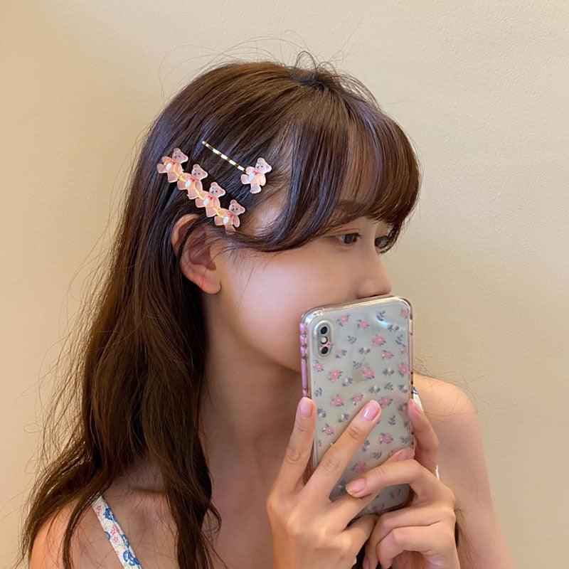2Pcs/Set New Girls Cute Cartoon Bear Jelly Color Hairpins Sweet Hair Clips Bangs Side Barrette Headband Fashion Hair Accessories For Women