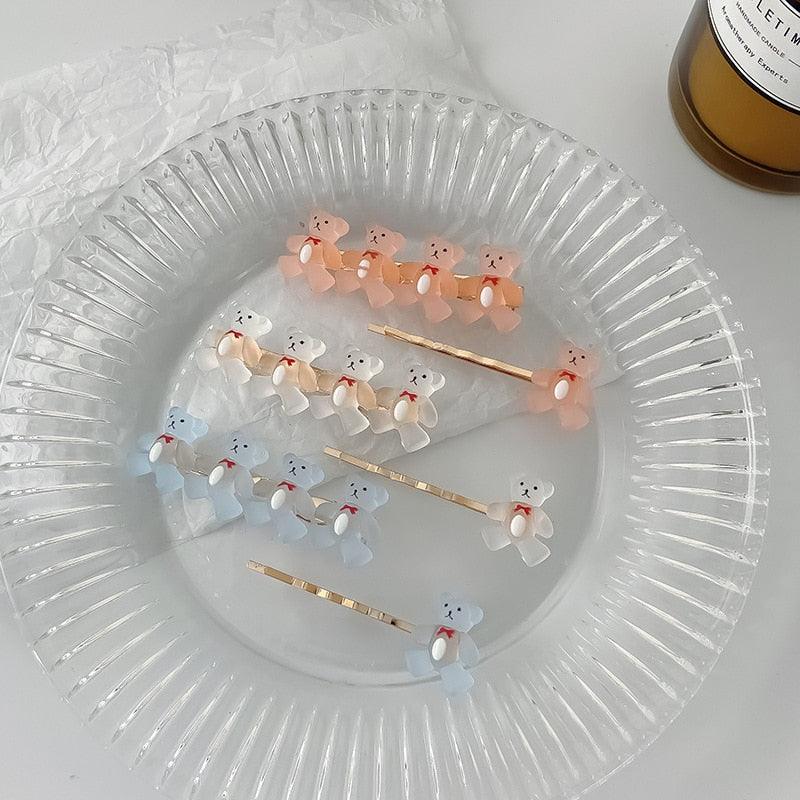 2Pcs/Set New Girls Cute Cartoon Bear Jelly Color Hairpins Sweet Hair Clips Bangs Side Barrette Headband Fashion Hair Accessories For Women