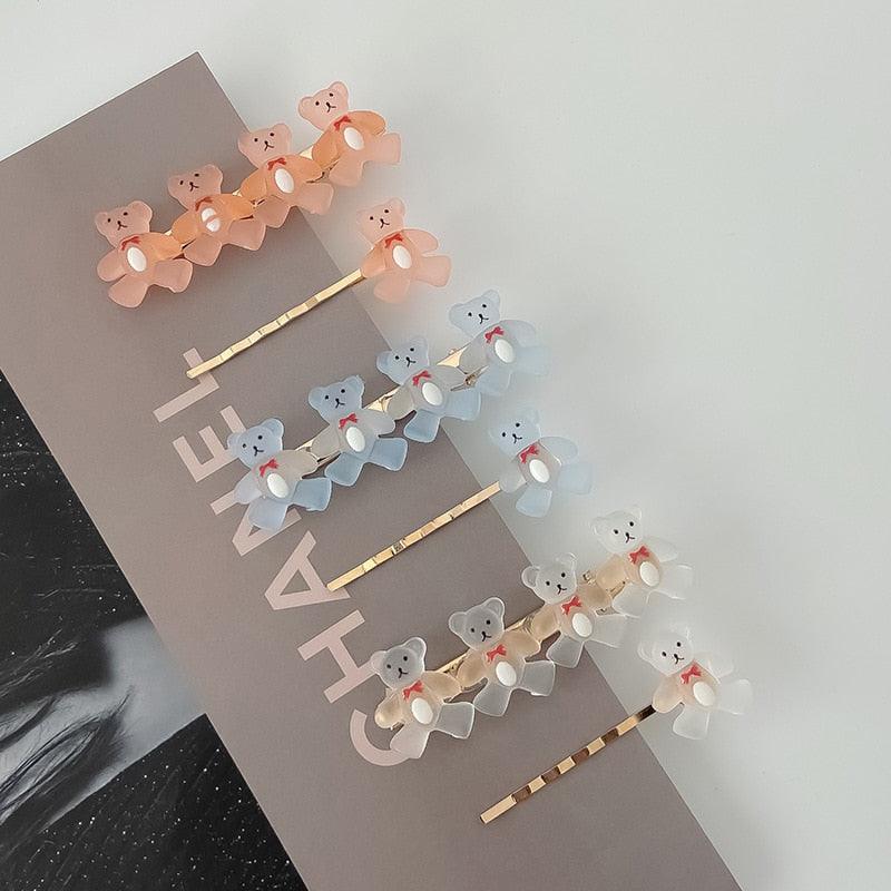 2Pcs/Set New Girls Cute Cartoon Bear Jelly Color Hairpins Sweet Hair Clips Bangs Side Barrette Headband Fashion Hair Accessories For Women