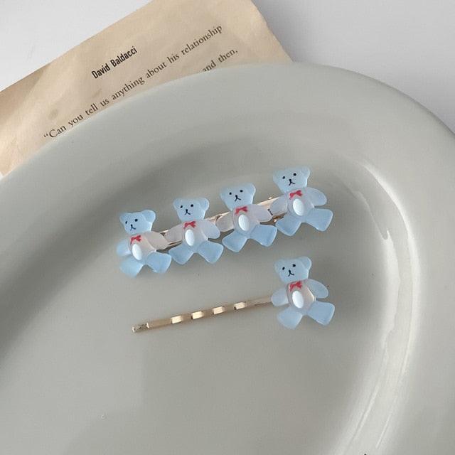 2Pcs/Set New Girls Cute Cartoon Bear Jelly Color Hairpins Sweet Hair Clips Bangs Side Barrette Headband Fashion Hair Accessories For Women