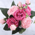 30cm Rose Pink Silk Peony Artificial Flowers Bouquet 5 Big Head and 4 Bud Bride Wedding Home Decoration Fake Flowers Vintage Artificial Peony Silk Flowers Bouquet Home Wedding Decoration