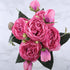 30cm Rose Pink Silk Peony Artificial Flowers Bouquet 5 Big Head and 4 Bud Bride Wedding Home Decoration Fake Flowers Vintage Artificial Peony Silk Flowers Bouquet Home Wedding Decoration