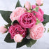 30cm Rose Pink Silk Peony Artificial Flowers Bouquet 5 Big Head and 4 Bud Bride Wedding Home Decoration Fake Flowers Vintage Artificial Peony Silk Flowers Bouquet Home Wedding Decoration